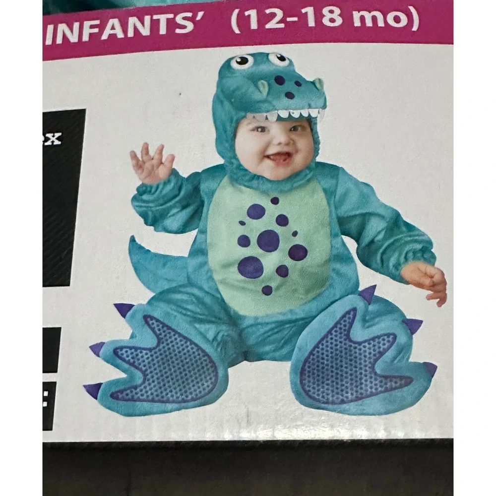 Baby T-Rex Halloween Costume Teal Dinosaur 12-18 Months 4 Piece Set NWT